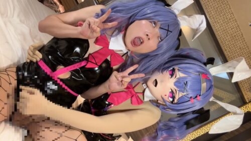 女装子レイヤーが着ぐるみに痴女られ！顔面騎乗、騎乗位、手コキされアヘ顔ダブルピースで無様射精してしまう【初〇ミク/ラビットホール】 コスプレハード