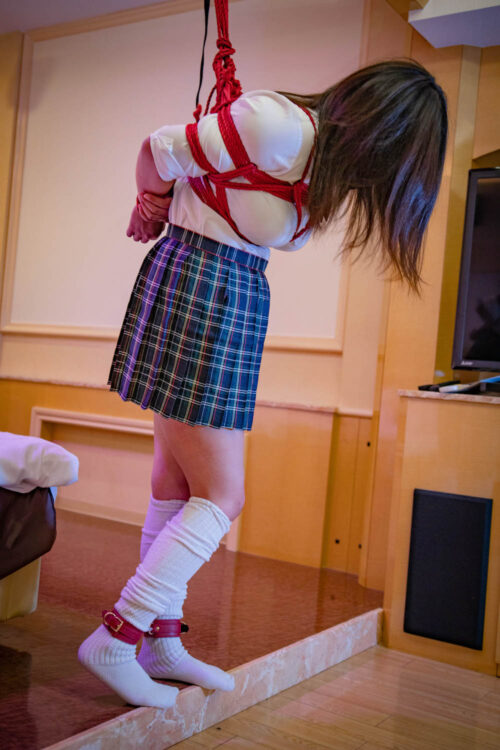 吊られた制服の女の子が激しいムチ責めや電気責めに遭う(K子) 同人動画