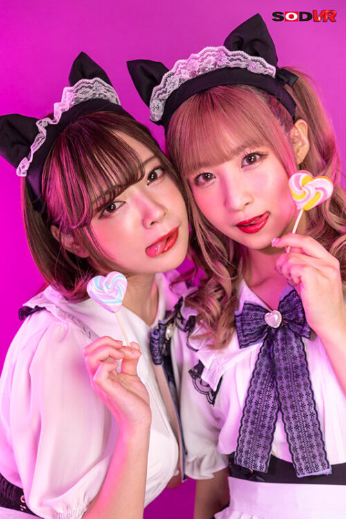 【VR】ぴえん3PVR営業中のコンカフェでみおちゃんにこっそり手マンしてたら、のあちゃんにバレちゃった！俺のことが好きすぎて、争い合うぴえん女子達。ち●ぽが欲しくてマン汁を垂らしながらヨガるのでまとめて3Pしちゃいました。