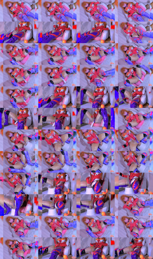 ザーメン噴水連射でザーメンまみれ！光沢レザーレオタードでディルドオナニー[ア●カ・エ●ァンゲリオン] コスプレハード