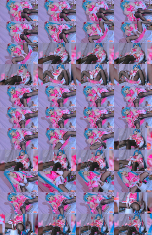 ザーメン噴水大噴射！振袖初●ミクコスプレでオナホ＆ディルドオナニーでザーメンまみれ コスプレハード