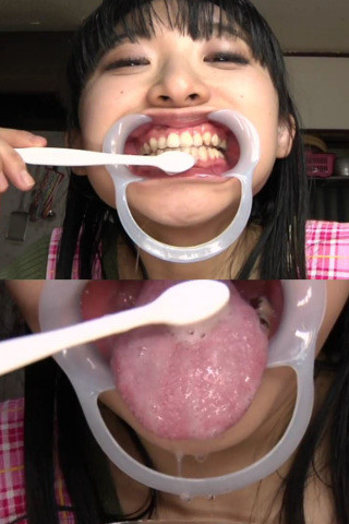 唾液たっぷり！お酢で舌と歯磨き  銀歯あり！ 同人動画