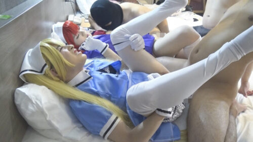 友達同士で女装コスプレ5P 覆面素人に弄ばれて性玩具 アナルで性欲ザーメン処理係 コスプレハード