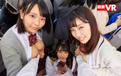 【VR】満員電車で巨乳女子○生たちに抱きしめられる密着トリプルプレスでこっそり痴女られた